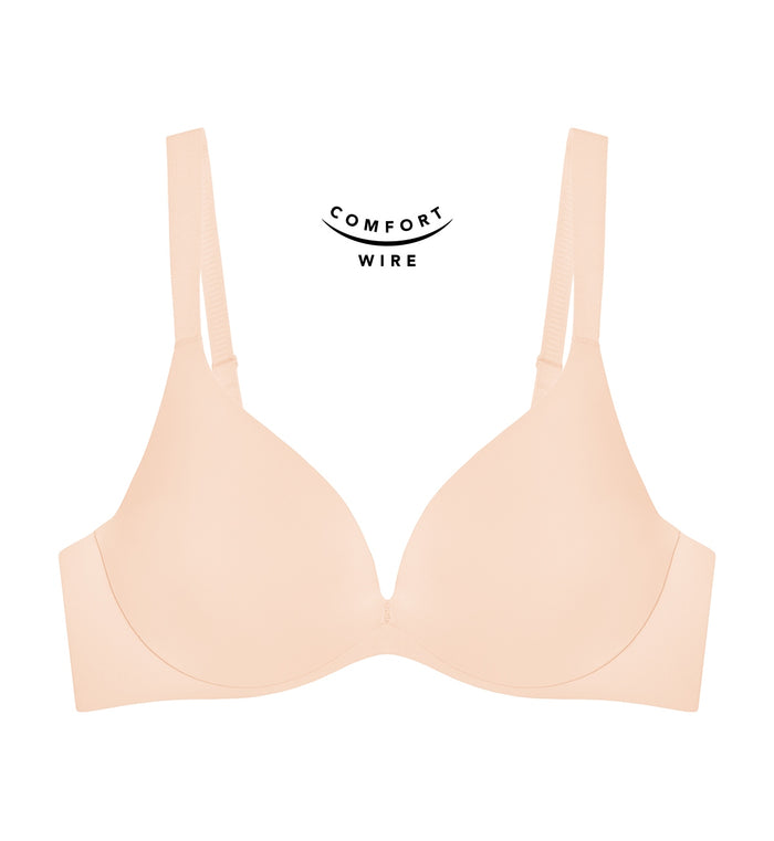 Body Make Up Illusion Smooth Wired Push Up Deep V Bra - NUDE BEIGE