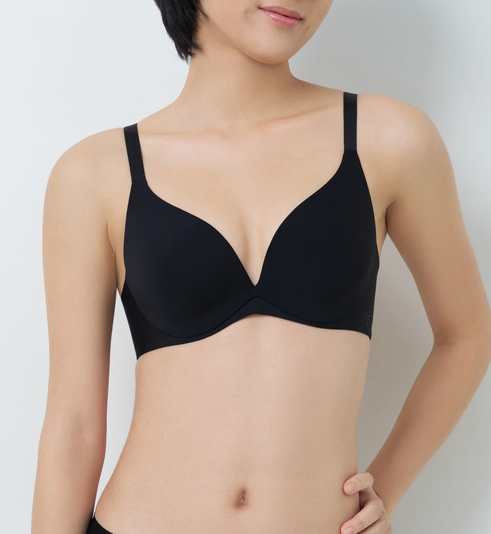 Body Make Up Illusion Smooth Wired Push Up Deep V Bra - BLACK