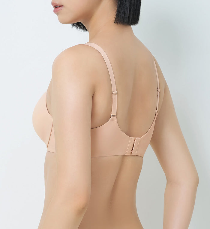 Body Make Up Illusion Smooth Wired Push Up Deep V Bra - NUDE BEIGE