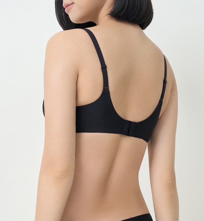 Body Makeup Illusion Lace Wired Push Up Deep V Bra - BLACK