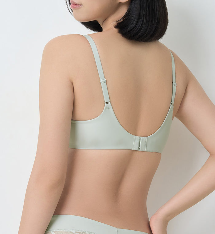 Body Makeup Illusion Lace Wired Push Up Deep V Bra - FOREST FROST