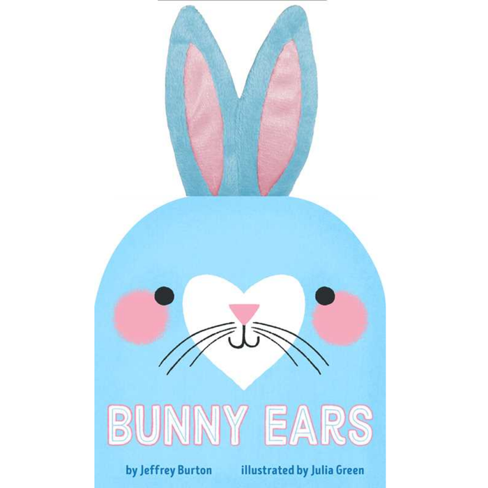 Book cover with a blue bunny design and text 'Bunny Ears' by Jeffrey Burton and illustrated by Julia Green.