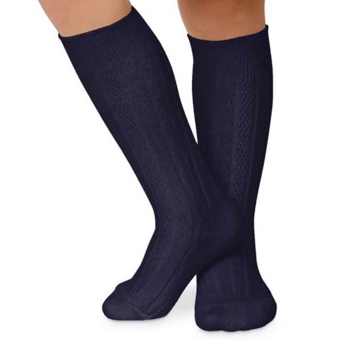 navy cable knit knee high socks