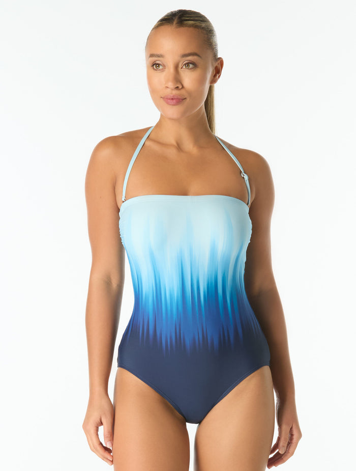 Carmen Marc Valvo Underwire Bandeau One Piece Swimsuit - Midnight Ombre - 420 Deep Sea