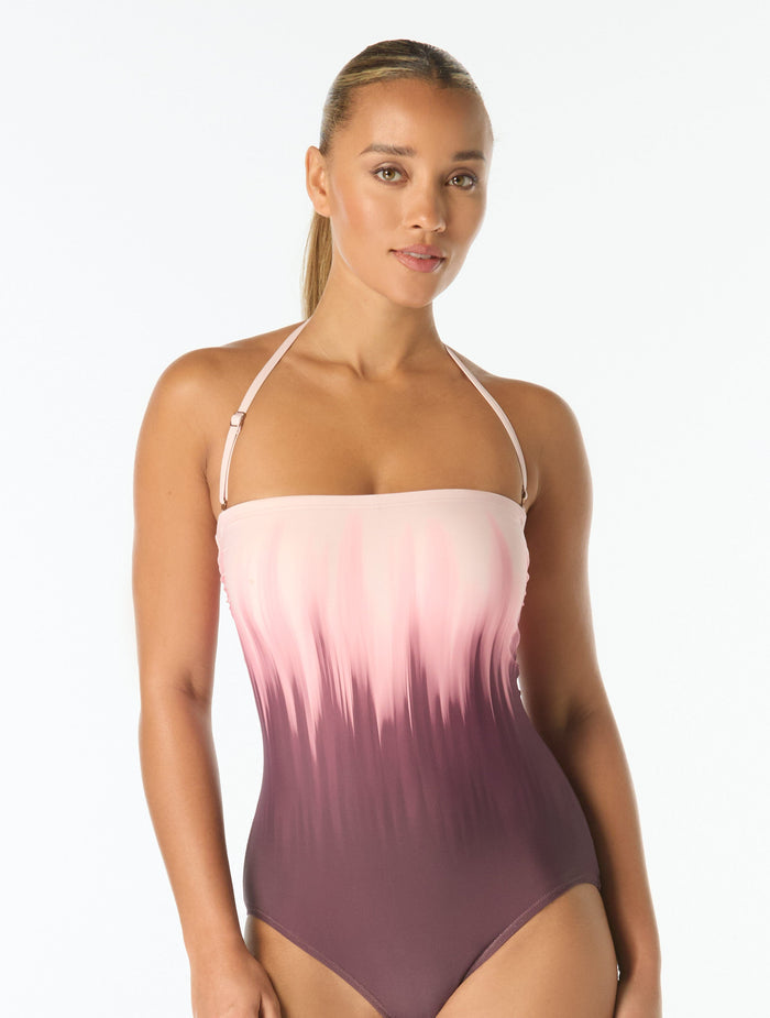 Carmen Marc Valvo Underwire Bandeau One Piece Swimsuit - Midnight Ombre - 514 Raisin