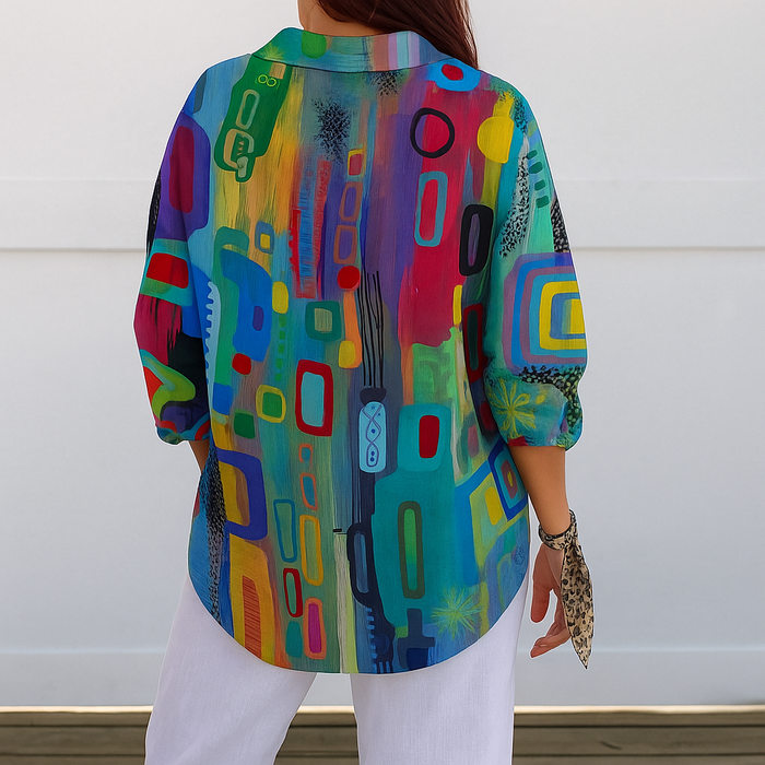Catalina - Vibrant Artistic Button-Up Blouse