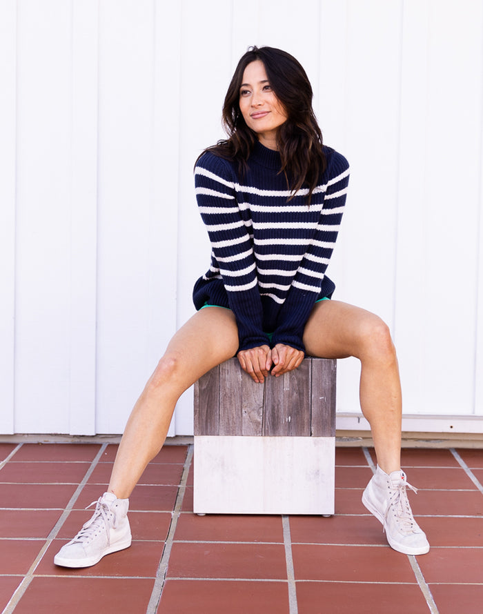 Cayden Crew Sweater: Navy Stripe - FINAL SALE