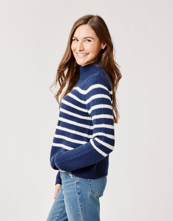 Cayden Crew Sweater: Navy Stripe - FINAL SALE