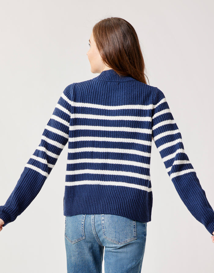 Cayden Crew Sweater: Navy Stripe - FINAL SALE