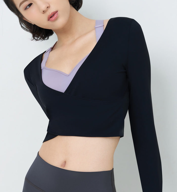 City Flow That's A Wrap Long Sleeve Top - BLACK