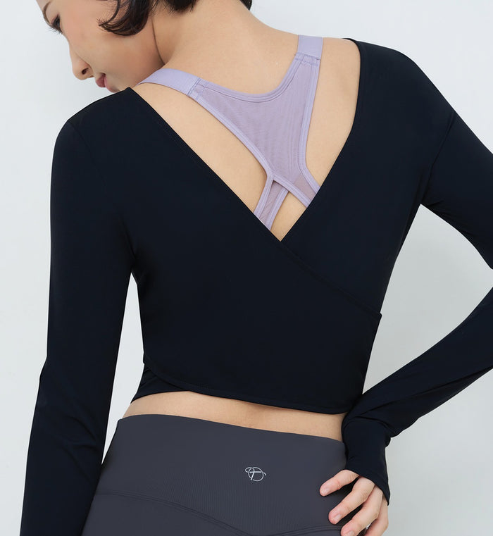 City Flow That's A Wrap Long Sleeve Top - BLACK