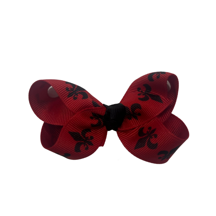 red bow with black fleur de lis