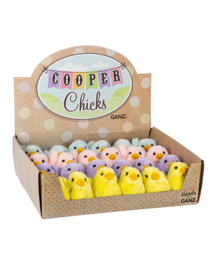 stuffed chicks approximately 3" tall that chirp when you put them in your hand