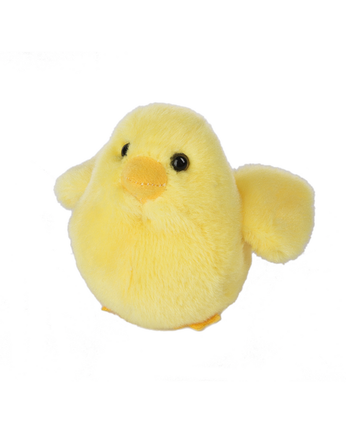 fuzzy yellow stuffed chick that chirps when you put him in your hand