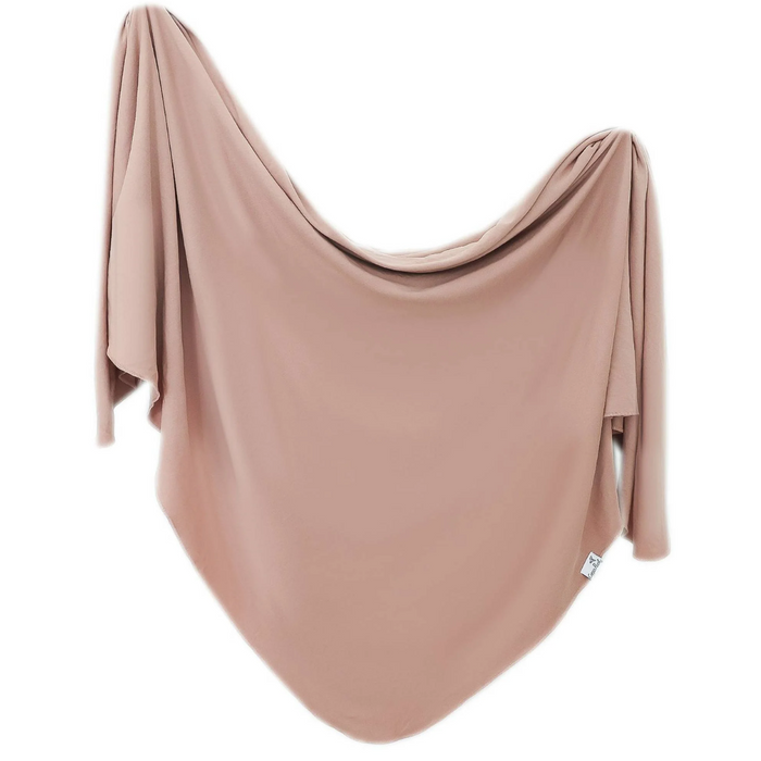 Copper pearl knit swaddle blanket in pecan tan color