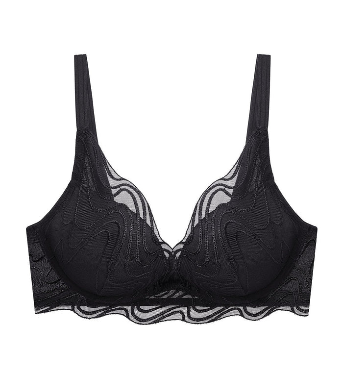 Curves Wired Push Up Deep V Bra - BLACK
