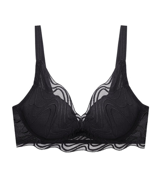 Curves Wired Push Up Deep V Bra - BLACK