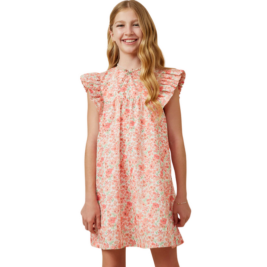 Ditsy Floral Tie Detail Ruffled Puff Sleeve Dress