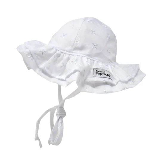 double white ruffle hat with eyelet