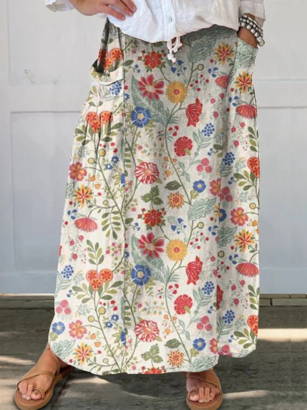 Fabi | Floral  Print Elastic waistband Pocket Skirt