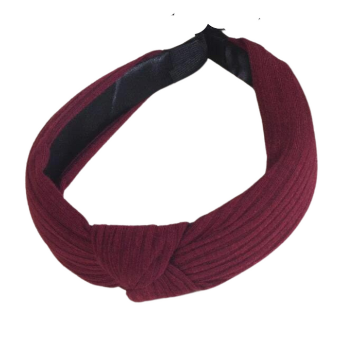 burgundy ribbed knot headband