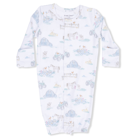 watercolor farm print having a picnic baby converter gown