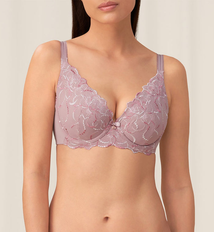 FLORALE ROMANTIC GARDENIA WIRED PADDED DEEP V BRA - MAUVE ROSE