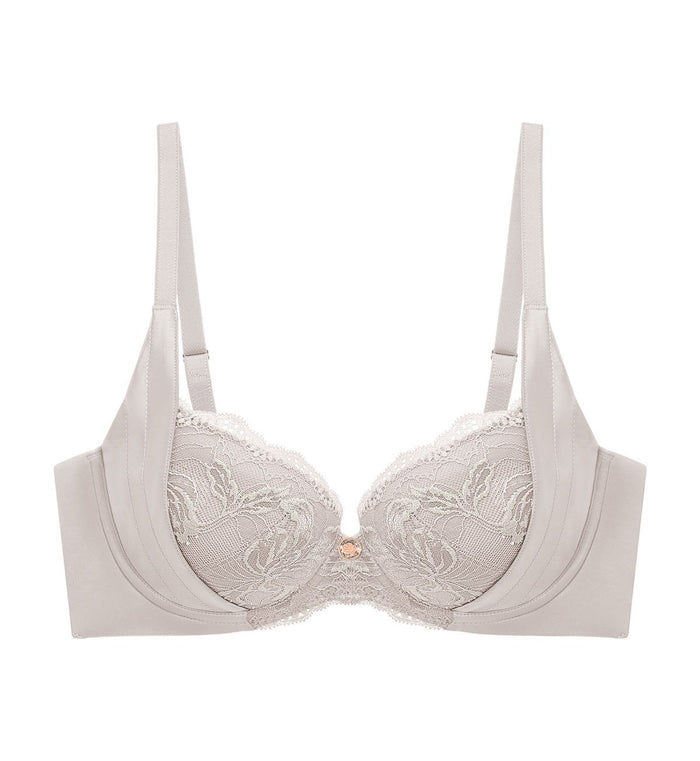 Florale Rose Lilies Wired Padded Push Up Bra - RHINO GREY