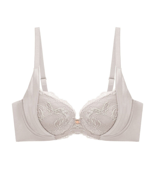 Florale Rose Lilies Wired Padded Push Up Bra - RHINO GREY