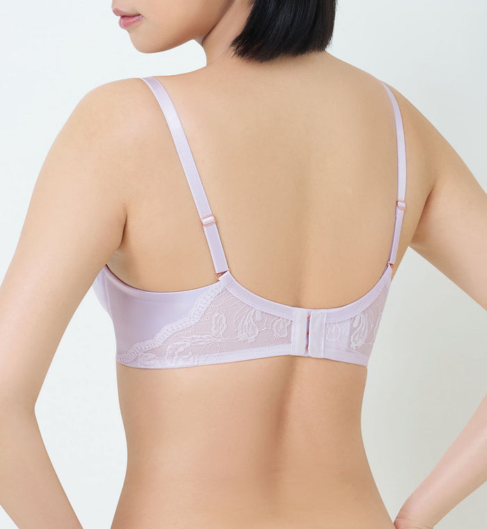 Florale Rose Lilies Wired Padded Push Up Bra - PASTEL MAUVE