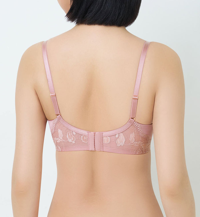 Florale Rose Lilies Wired Padded Push Up Bra - TEA ROSE