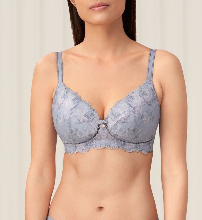 FLORALE SHADOW ROSE NON-WIRED PADDED BRA - BLUISH GRAY