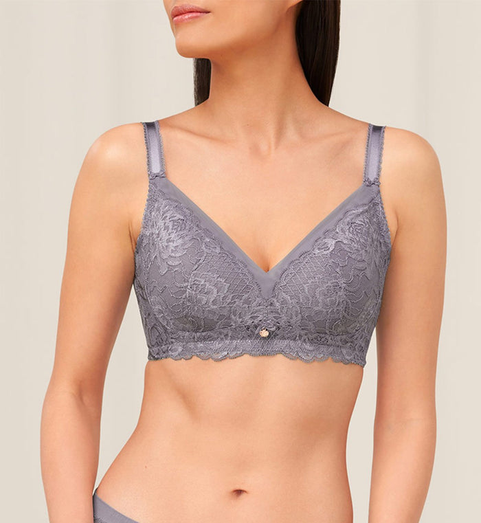 FLORALE WILD PEONY NON-WIRED PADDED D+ BRA - MORANDI GREY