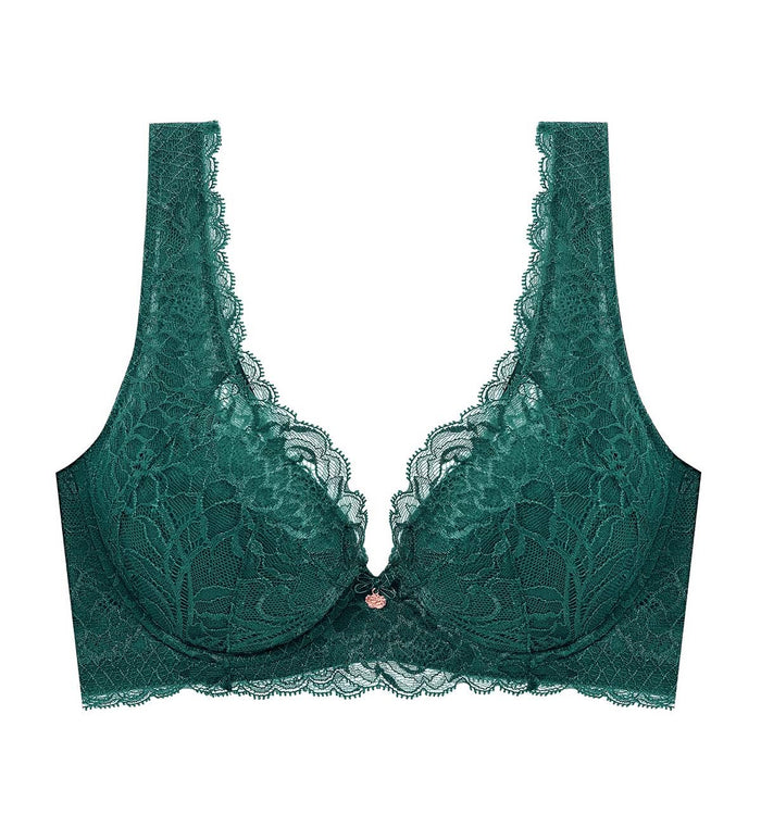 Florale Wild Peony Wired Padded Bra - TEAL GREEN
