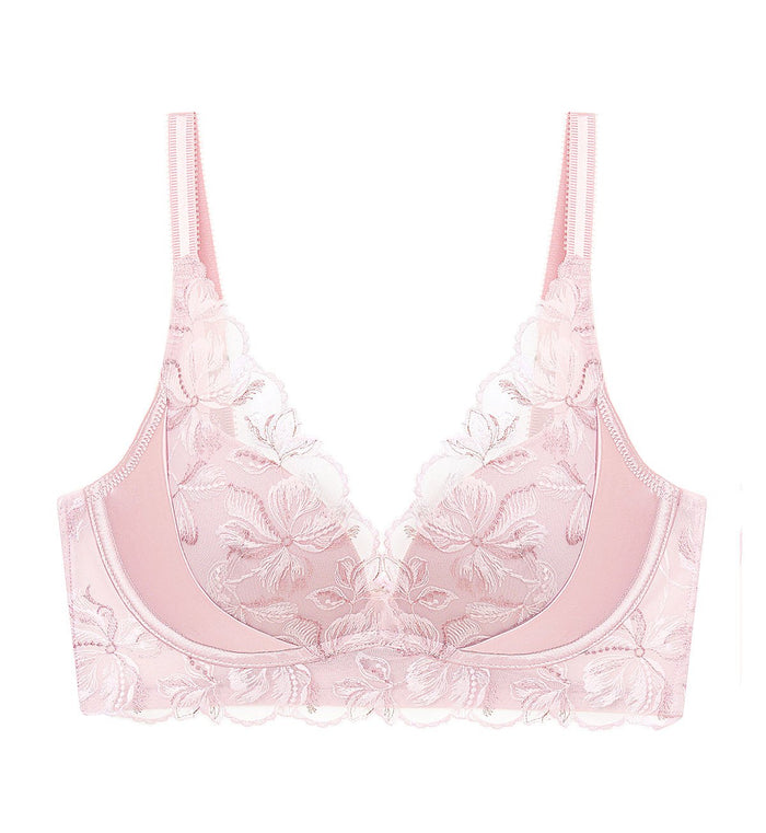 French Romance Non-Wired Push Up Deep V Bra - ROSE