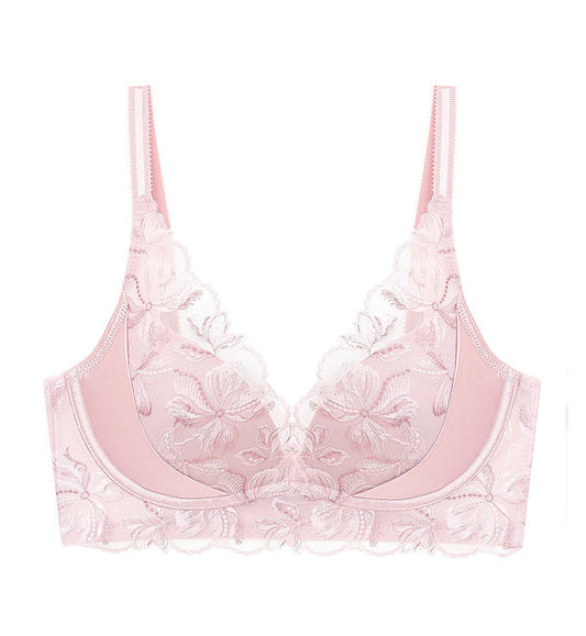 French Romance Non-Wired Push Up Deep V Bra - ROSE