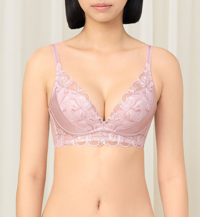French Romance Non-Wired Push Up Deep V Bra - ROSE