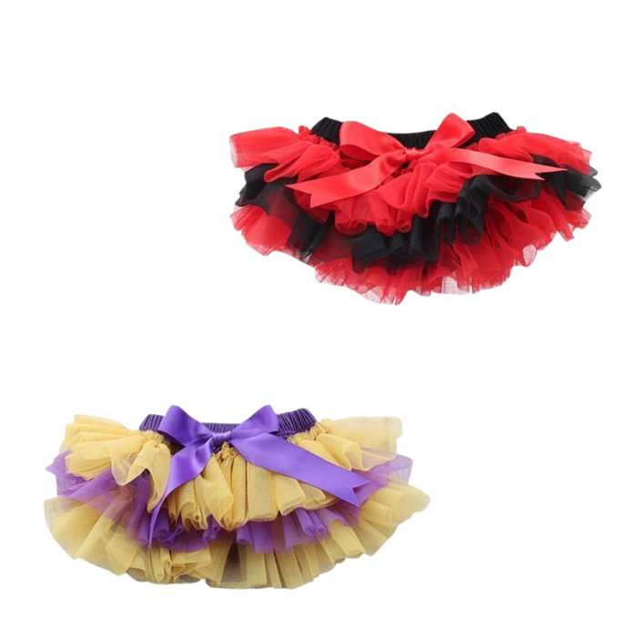 Red/black and yellow/purple tutu.