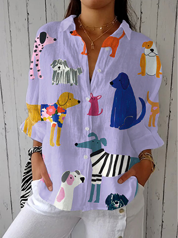 Gillian – Playful Dog Print Blouse
