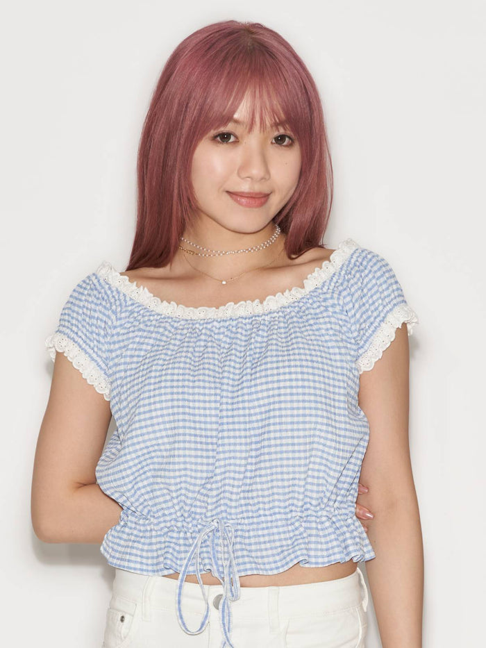 Gingham Puff Sleeve Top