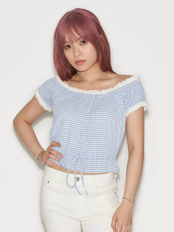 Gingham Puff Sleeve Top