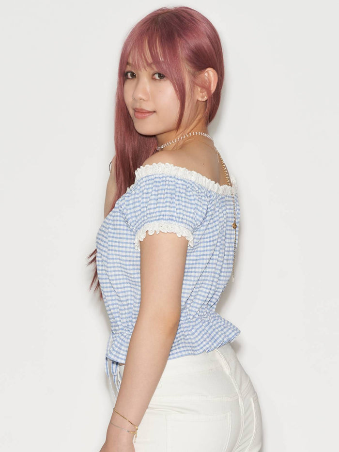 Gingham Puff Sleeve Top