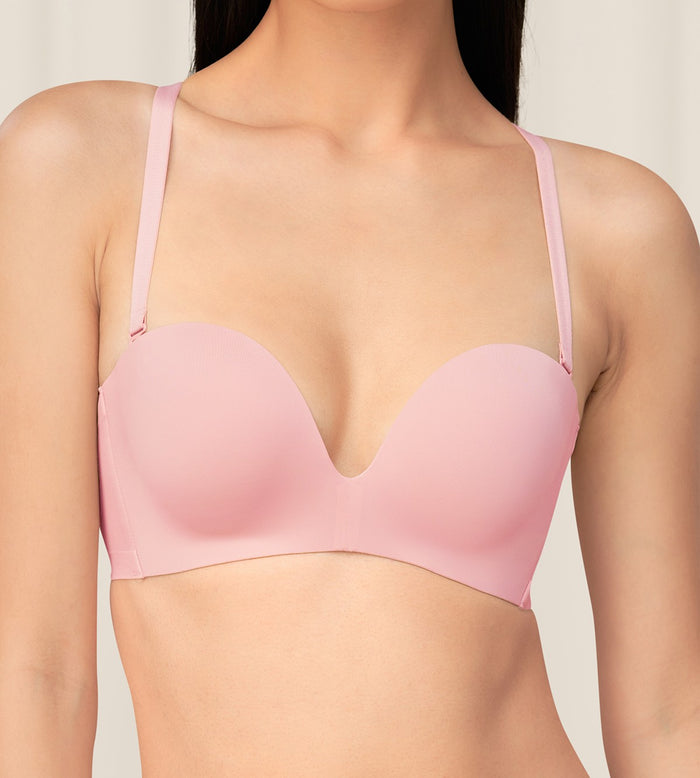 Invisible Inside-Out Non-Wired Detachable Push Up Bra - OLD PINK