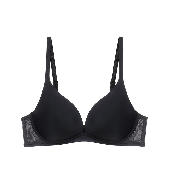 INVISIBLE INSIDE-OUT NON-WIRED PUSH UP DEEP V BRA - BLACK