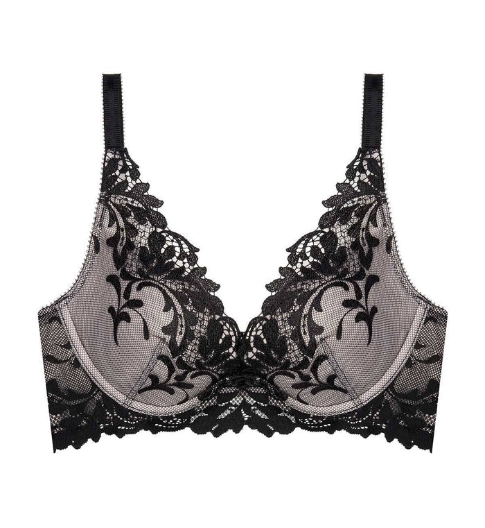 JASMINE LEAF DEEP V NON-WIRED PUSH-UP BRA - BLACK
