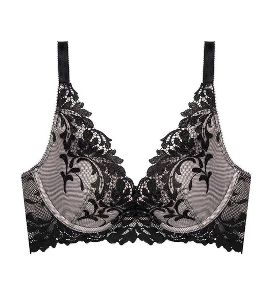 JASMINE LEAF DEEP V NON-WIRED PUSH-UP BRA - BLACK