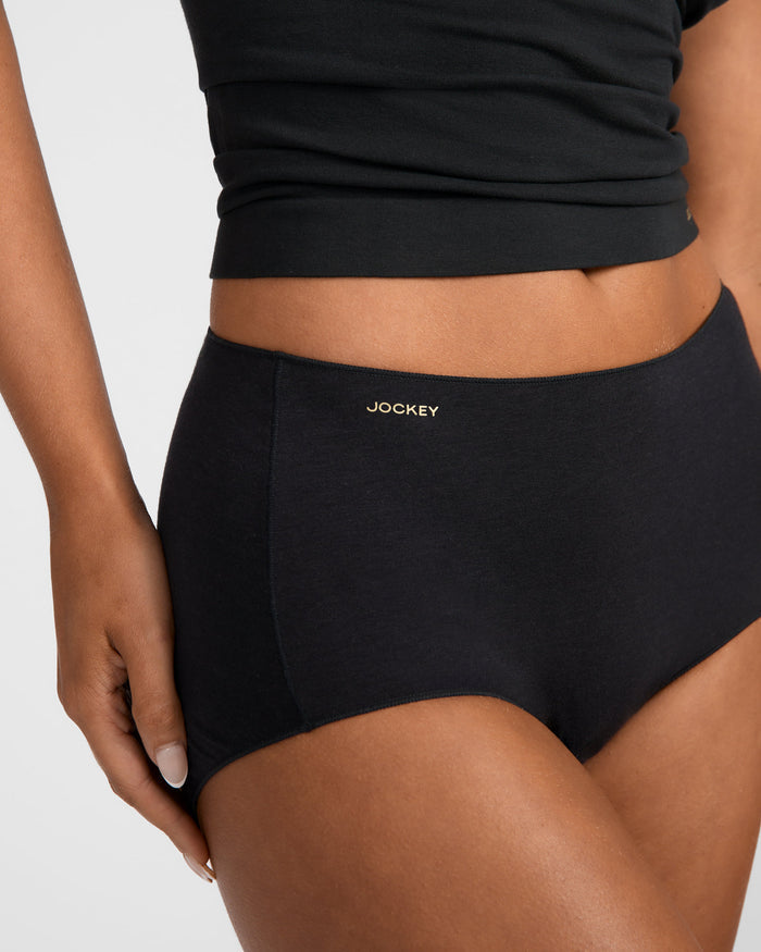 Jockey Women's Bamboo Cotton Full Brief No Panty Line Promise - Black