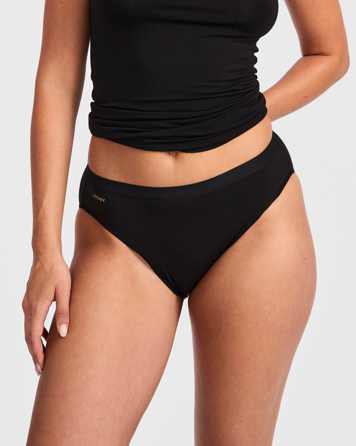 Jockey Women's Bamboo Viscose Elastane Hi Cut Brief Everyday Comfort - Black