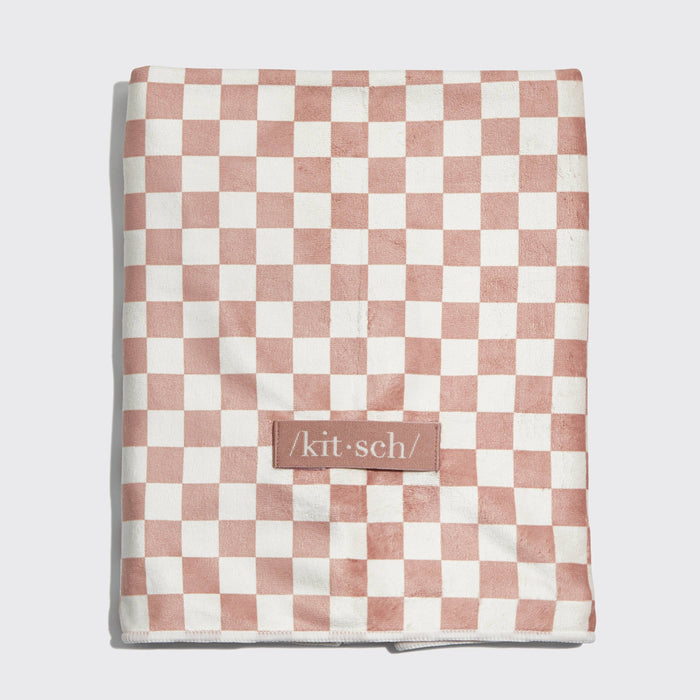 KITSCH Extra Large Quick-Dry Hair Towel Wrap- Terracotta Checker