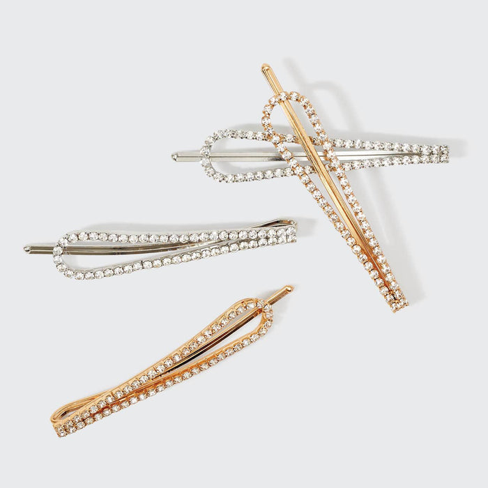 KITSCH Metal Rhinestone Drop Bobby Pins 4pc Set - Gold/Silver